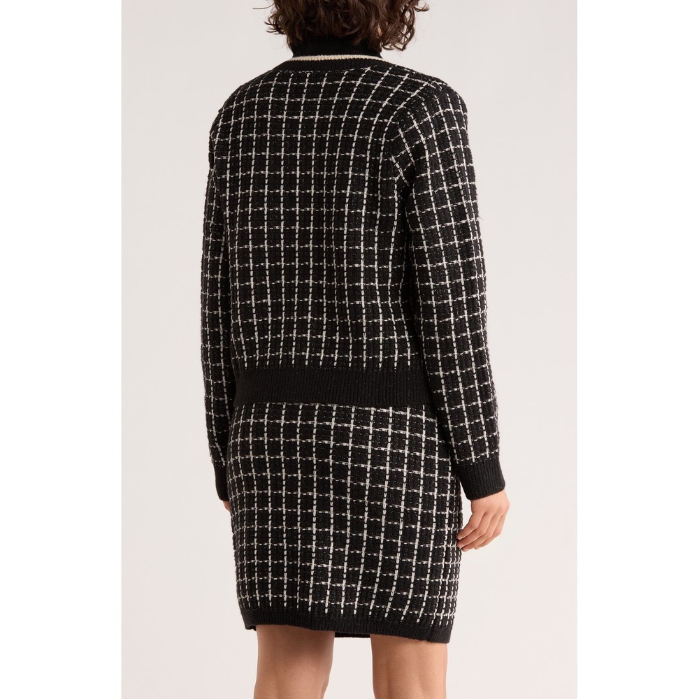 Ellen Tracy | Plaid Stitch Lady Jacket Cardigan Large Black Metallic Gold Button - Picture 2 of 10